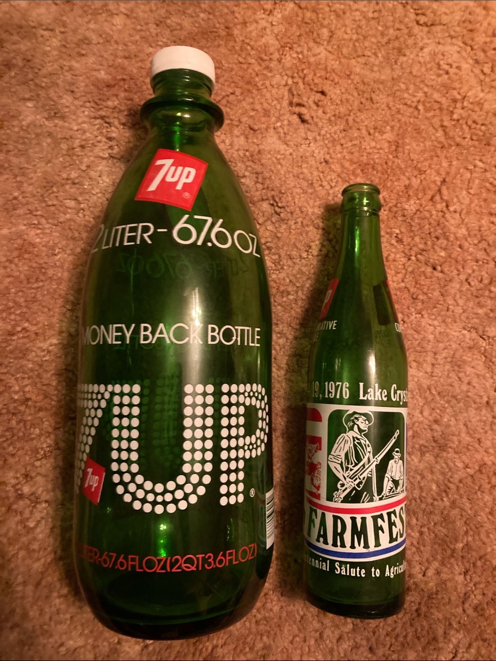 Set of two 7up bottles  perfect condition